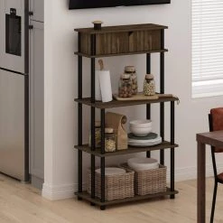 Turn-N-Tube Columbia Walnut/Black Storage Shelf with Top Cabinet by Furinno -Furinno Sales columbia walnut black furinno kitchen carts 21029cwnbk 31 1000