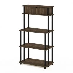Turn-N-Tube Columbia Walnut/Black Storage Shelf with Top Cabinet by Furinno
