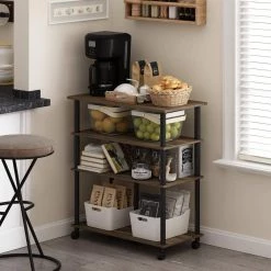 Helena 4-Tier Multifunction Rolling Kitchen Cart with Wheels by Furinno -Furinno Sales columbia walnut black furinno kitchen carts 22063cwnbk 31 1000