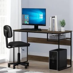 Moretti 45 in. Rectangular Columbia Walnut Wood and Metal Modern Lifestyle Computer Desk by Furinno -Furinno Sales columbia walnut furinno computer desks fm19207cwn 31 1000