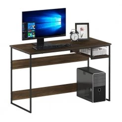 Moretti 45 in. Rectangular Columbia Walnut Wood and Metal Modern Lifestyle Computer Desk by Furinno -Furinno Sales columbia walnut furinno computer desks fm19207cwn 77 1000