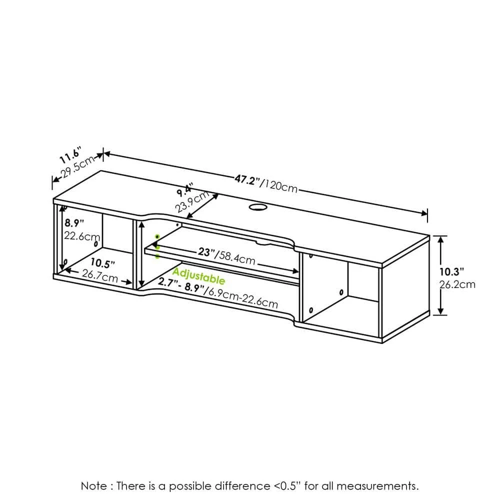 Indo 47.2 in. Columbia Walnut Floating Hutch TV Stand Fits TVs Up to 50 in. with Wall Mount Feature by Furinno 3 Indo 47.2 in. Columbia Walnut Floating Hutch TV Stand Fits TVs Up to 50 in. with Wall Mount Feature by Furinno - Image 3