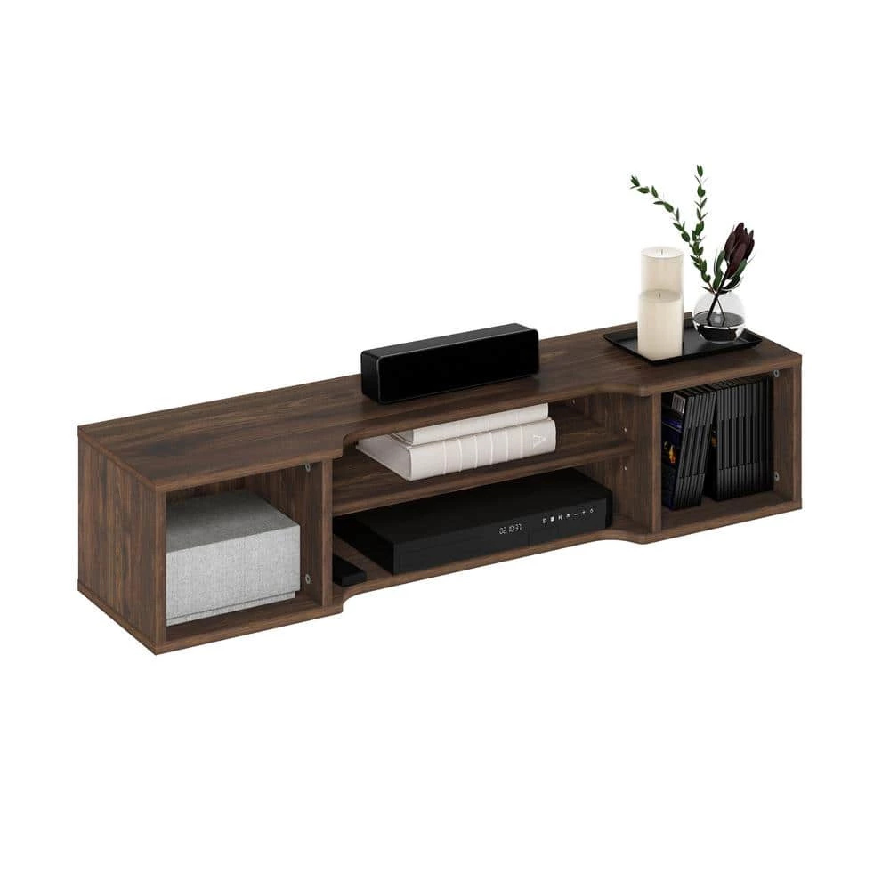 Indo 47.2 in. Columbia Walnut Floating Hutch TV Stand Fits TVs Up to 50 in. with Wall Mount Feature by Furinno 2 Indo 47.2 in. Columbia Walnut Floating Hutch TV Stand Fits TVs Up to 50 in. with Wall Mount Feature by Furinno - Image 2