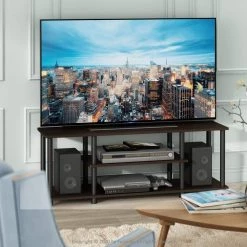 Turn-N-Tube 44 in. Dark Brown and Black Particle Board TV Stand Fits TVs Up to 55 in. with Cable Management by Furinno