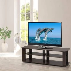 THE 43 in. Dark Brown Particle Board TV Stand Fits TVs Up to 37 in. with Open Storage by Furinno -Furinno Sales dark brown furinno tv stands 11191dbr 40 1000