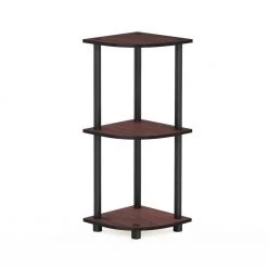 29.6 in. Dark Cherry Plastic 3-shelf Corner Bookcase with Open Storage by Furinno