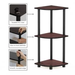 29.6 in. Dark Cherry Plastic 3-shelf Corner Bookcase with Open Storage by Furinno -Furinno Sales dark cherry furinno bookcases bookshelves 12077dc bk fa 1000