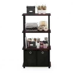 43.25 in. Dark Cherry Plastic 4-shelf Etagere Bookcase with Open Back by Furinno -Furinno Sales dark cherry furinno bookcases bookshelves nw889dc bk bk 31 1000