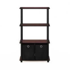 43.25 in. Dark Cherry Plastic 4-shelf Etagere Bookcase with Open Back by Furinno -Furinno Sales dark cherry furinno bookcases bookshelves nw889dc bk bk 66 1000