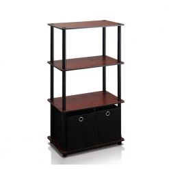 43.25 in. Dark Cherry Plastic 4-shelf Etagere Bookcase with Open Back by Furinno -Furinno Sales dark cherry furinno bookcases bookshelves nw889dc bk bk c3 1000