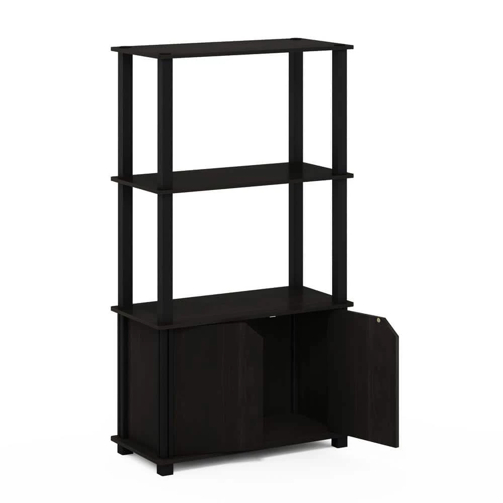 Brahms 43.1 in. Espresso / Black 4-Shelf Etagere Bookcase with Doors by Furinno 4 Brahms 43.1 in. Espresso / Black 4-Shelf Etagere Bookcase with Doors by Furinno - Image 4