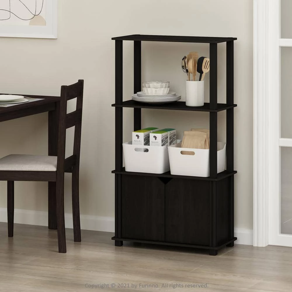 Brahms 43.1 in. Espresso / Black 4-Shelf Etagere Bookcase with Doors by Furinno 8 Brahms 43.1 in. Espresso / Black 4-Shelf Etagere Bookcase with Doors by Furinno - Image 8