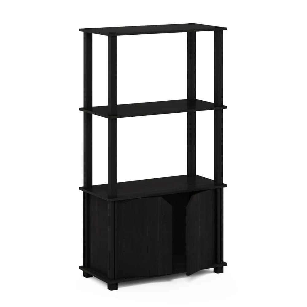 Brahms 43.1 in. Espresso / Black 4-Shelf Etagere Bookcase with Doors by Furinno 5 Brahms 43.1 in. Espresso / Black 4-Shelf Etagere Bookcase with Doors by Furinno - Image 5