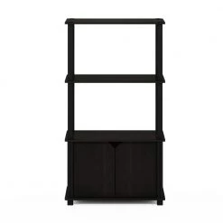 Brahms 43.1 in. Espresso / Black 4-Shelf Etagere Bookcase with Doors by Furinno 10 Brahms 43.1 in. Espresso / Black 4-Shelf Etagere Bookcase with Doors by Furinno -Furinno Sales espresso black furinno bookcases bookshelves 20227exbk 4f 1000