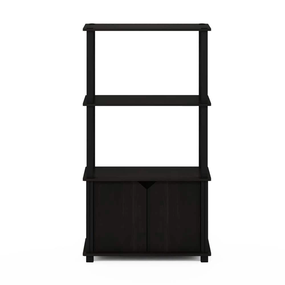 Brahms 43.1 in. Espresso / Black 4-Shelf Etagere Bookcase with Doors by Furinno 3 Brahms 43.1 in. Espresso / Black 4-Shelf Etagere Bookcase with Doors by Furinno - Image 3