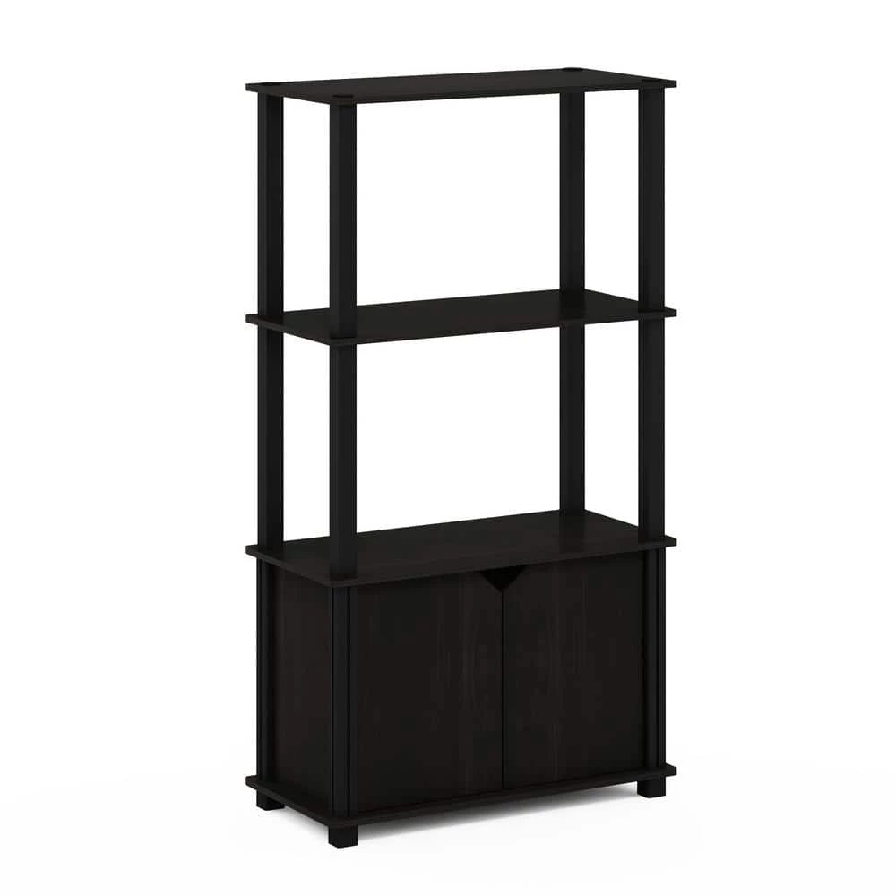 Brahms 43.1 in. Espresso / Black 4-Shelf Etagere Bookcase with Doors by Furinno 1 Brahms 43.1 in. Espresso / Black 4-Shelf Etagere Bookcase with Doors by Furinno