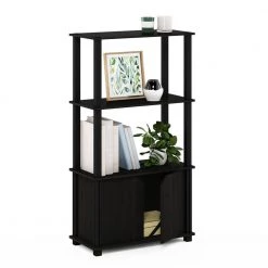 Brahms 43.1 in. Espresso / Black 4-Shelf Etagere Bookcase with Doors by Furinno 13 Brahms 43.1 in. Espresso / Black 4-Shelf Etagere Bookcase with Doors by Furinno -Furinno Sales espresso black furinno bookcases bookshelves 20227exbk fa 1000