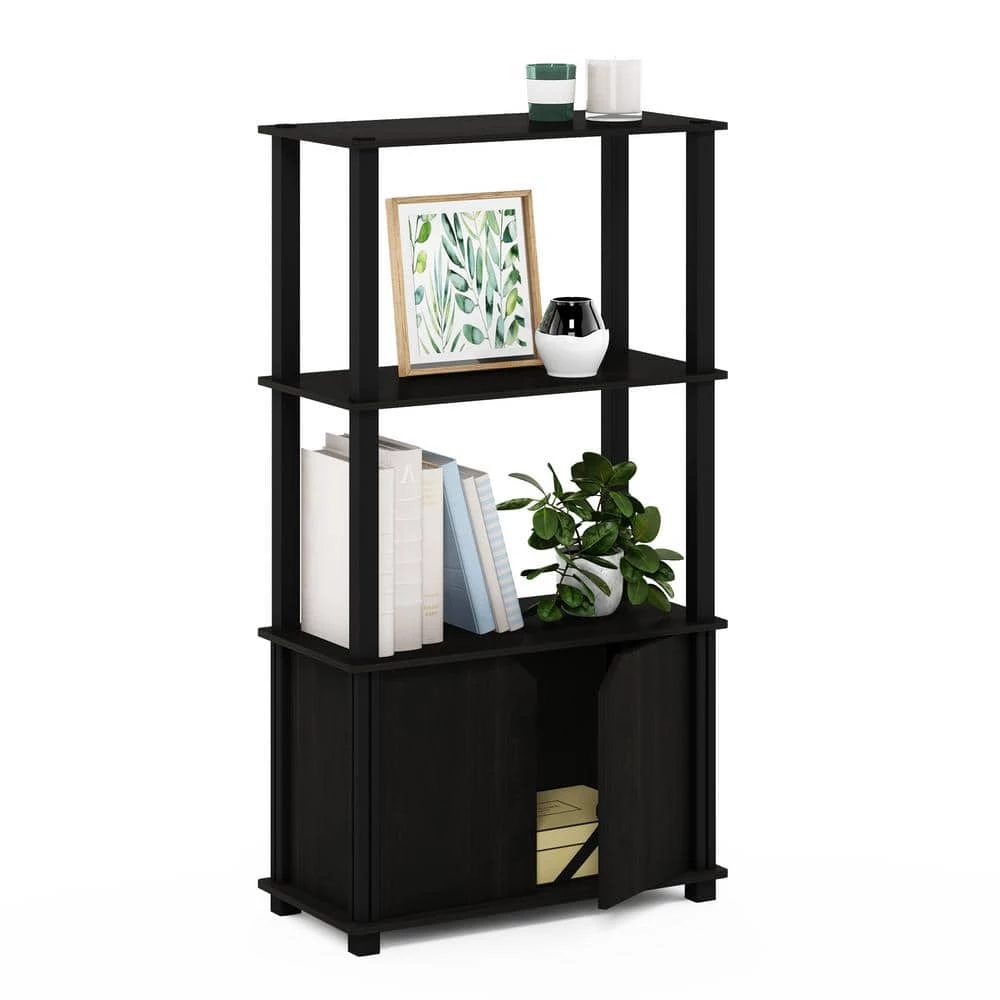 Brahms 43.1 in. Espresso / Black 4-Shelf Etagere Bookcase with Doors by Furinno 6 Brahms 43.1 in. Espresso / Black 4-Shelf Etagere Bookcase with Doors by Furinno - Image 6