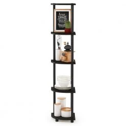 57.7 in. Black/Espresso Plastic 5-shelf Corner Bookcase with Open Storage by Furinno -Furinno Sales espresso black furinno bookcases bookshelves 99811ex bk 1f 1000
