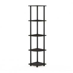 57.7 in. Black/Espresso Plastic 5-shelf Corner Bookcase with Open Storage by Furinno -Furinno Sales espresso black furinno bookcases bookshelves 99811ex bk 4f 1000