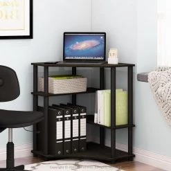 31 in. Corner Espresso/Black Computer Desk with Open Storage by Furinno
