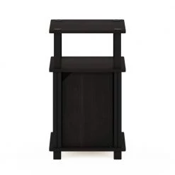 Brahms 13.4 in. Espresso/Black 3-Tier Wood Rectangle End Table with Door by Furinno -Furinno Sales espresso black furinno end side tables 20224exbk 1f 1000