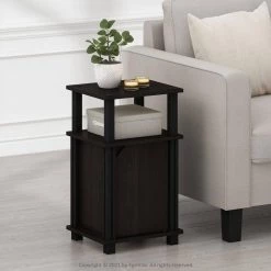 Brahms 13.4 in. Espresso/Black 3-Tier Wood Rectangle End Table with Door by Furinno -Furinno Sales espresso black furinno end side tables 20224exbk 31 1000