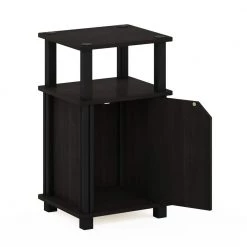 Brahms 13.4 in. Espresso/Black 3-Tier Wood Rectangle End Table with Door by Furinno -Furinno Sales espresso black furinno end side tables 20224exbk 44 1000