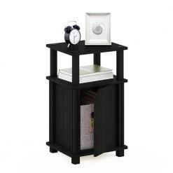 Brahms 13.4 in. Espresso/Black 3-Tier Wood Rectangle End Table with Door by Furinno -Furinno Sales espresso black furinno end side tables 20224exbk 76 1000