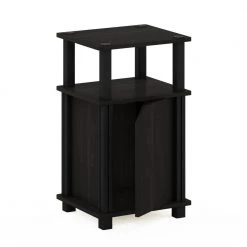 Brahms 13.4 in. Espresso/Black 3-Tier Wood Rectangle End Table with Door by Furinno -Furinno Sales espresso black furinno end side tables 20224exbk fa 1000
