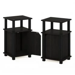 Brahms 13.4 in. Espresso / Black 3-Tier Rectangle Wood End Table with Door (Set of 2) by Furinno -Furinno Sales espresso black furinno end side tables 220224exbk 1f 1000