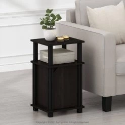 Brahms 13.4 in. Espresso / Black 3-Tier Rectangle Wood End Table with Door (Set of 2) by Furinno -Furinno Sales espresso black furinno end side tables 220224exbk 31 1000