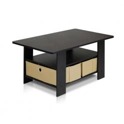 Home 32 in. Espresso/Brown Medium Rectangle Wood Coffee Table with Drawers by Furinno