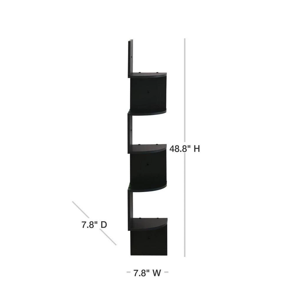 48.8 in. Espresso Wood 5-shelf Corner Bookcase with Storage by Furinno 2 48.8 in. Espresso Wood 5-shelf Corner Bookcase with Storage by Furinno - Image 2