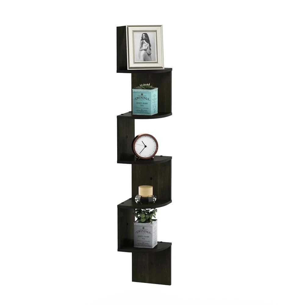 48.8 in. Espresso Wood 5-shelf Corner Bookcase with Storage by Furinno 6 48.8 in. Espresso Wood 5-shelf Corner Bookcase with Storage by Furinno - Image 6