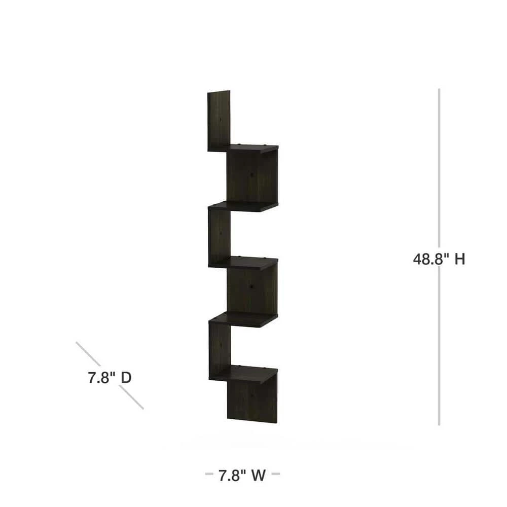 48.8 in. Espresso Wood 5-shelf Corner Bookcase with Storage by Furinno 2 48.8 in. Espresso Wood 5-shelf Corner Bookcase with Storage by Furinno - Image 2