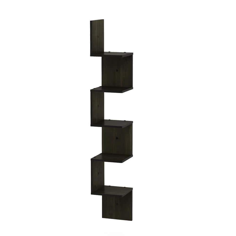 48.8 in. Espresso Wood 5-shelf Corner Bookcase with Storage by Furinno 4 48.8 in. Espresso Wood 5-shelf Corner Bookcase with Storage by Furinno - Image 4