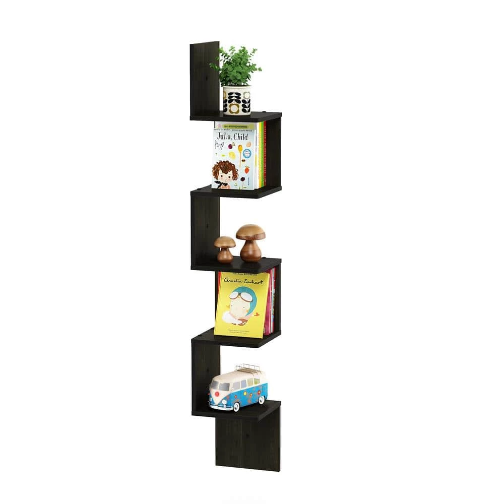 48.8 in. Espresso Wood 5-shelf Corner Bookcase with Storage by Furinno 8 48.8 in. Espresso Wood 5-shelf Corner Bookcase with Storage by Furinno - Image 8