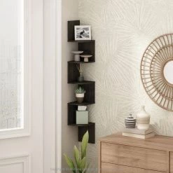 7.8 in. Wide Espresso 5-Shelf Wall Mount Radial Corner Shelf by Furinno -Furinno Sales espresso furinno bookcases bookshelves n16122ex 31 1000