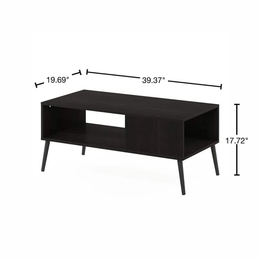 Claude 39.37 in. Espresso Mid-Century Rectangle Coffee Table with Pine Wood Legs by Furinno 3 Claude 39.37 in. Espresso Mid-Century Rectangle Coffee Table with Pine Wood Legs by Furinno - Image 3