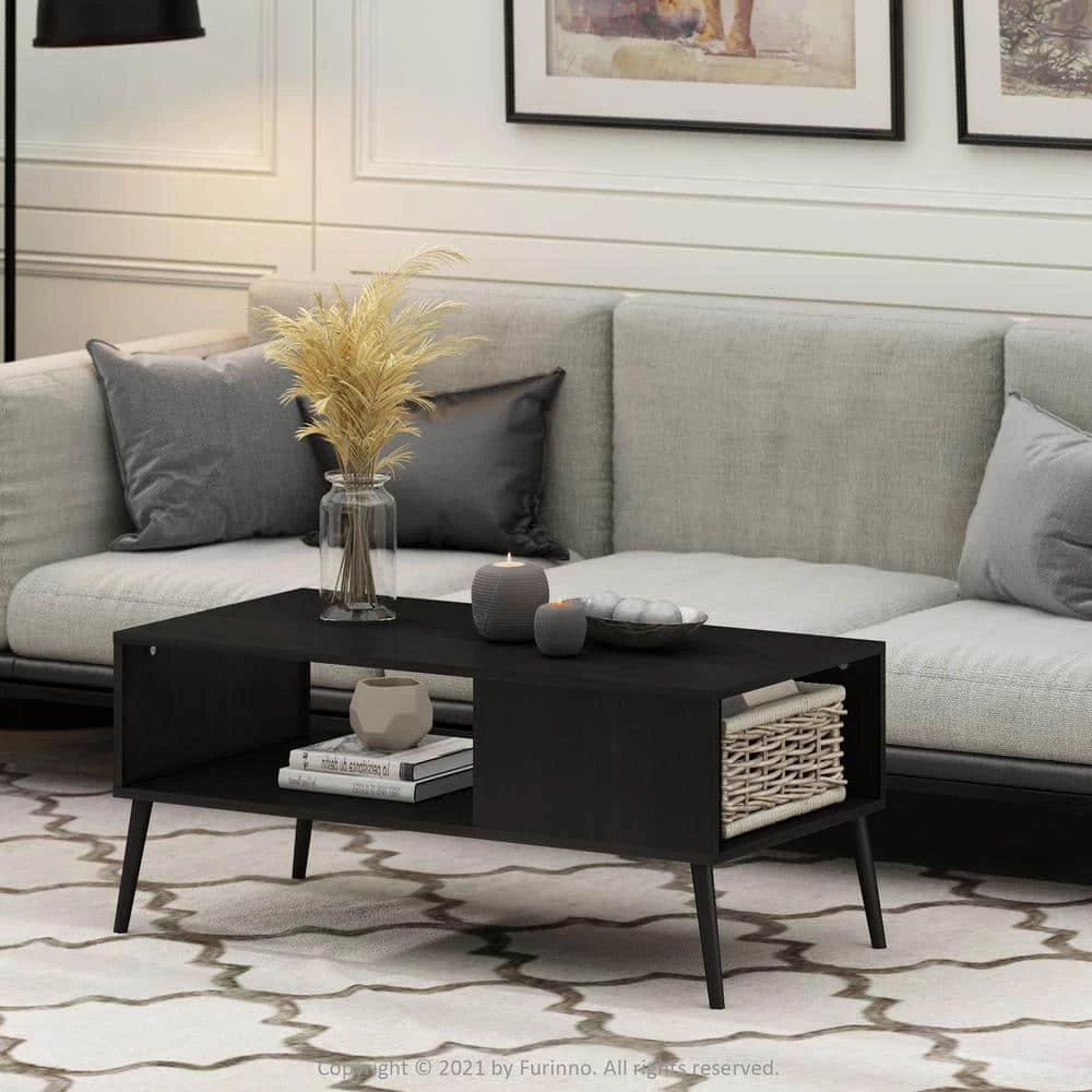 Claude 39.37 in. Espresso Mid-Century Rectangle Coffee Table with Pine Wood Legs by Furinno 1 Claude 39.37 in. Espresso Mid-Century Rectangle Coffee Table with Pine Wood Legs by Furinno