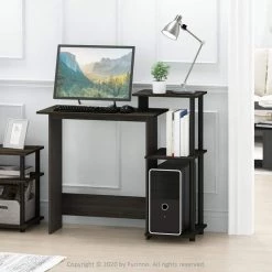 40 in. Rectangular Espresso Computer Desk with Shelves by Furinno