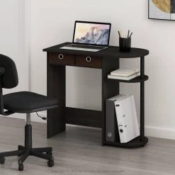 32 in. Rectangular Espresso 2 Drawer Computer Desk with Built-In Storage by Furinno