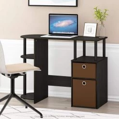 39 in. Rectangular Espresso 2 Drawer Computer Desk with Built-In Storage by Furinno