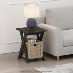 Modern Simplistic Espresso Criss-Crossed End Table by Furinno
