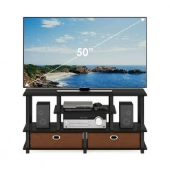 JAYA 48 in. Espresso Particle Board TV Stand Fits TVs Up to 50 in. with Cable Management by Furinno -Furinno Sales espresso furinno tv stands 15119exbkbr 4f 1000