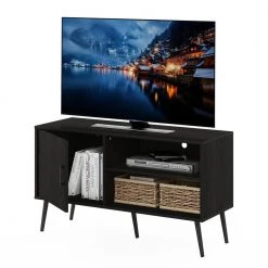 Claude 43.3 in. Espresso Mid Century TV Stand with A Cabinet and 2-Shelves Fits TV's up to 45 in. with Cable Management by Furinno -Furinno Sales espresso furinno tv stands 19111ex 44 1000