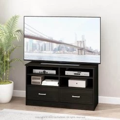 Jensen 39.4 in. Espresso TV Stand with 2 Storage Drawers Fits TV's up to 43 in. with Cable Management by Furinno -Furinno Sales espresso furinno tv stands 20202ex 31 1000