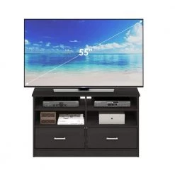 Jensen 39.4 in. Espresso TV Stand with 2 Storage Drawers Fits TV's up to 43 in. with Cable Management by Furinno -Furinno Sales espresso furinno tv stands 20202ex 44 1000