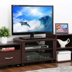 Indo 24 in. Espresso Wood Corner TV Stand Fits TVs Up to 34 in. with Open Storage by Furinno -Furinno Sales espresso furinno tv stands fl 600ex 31 1000